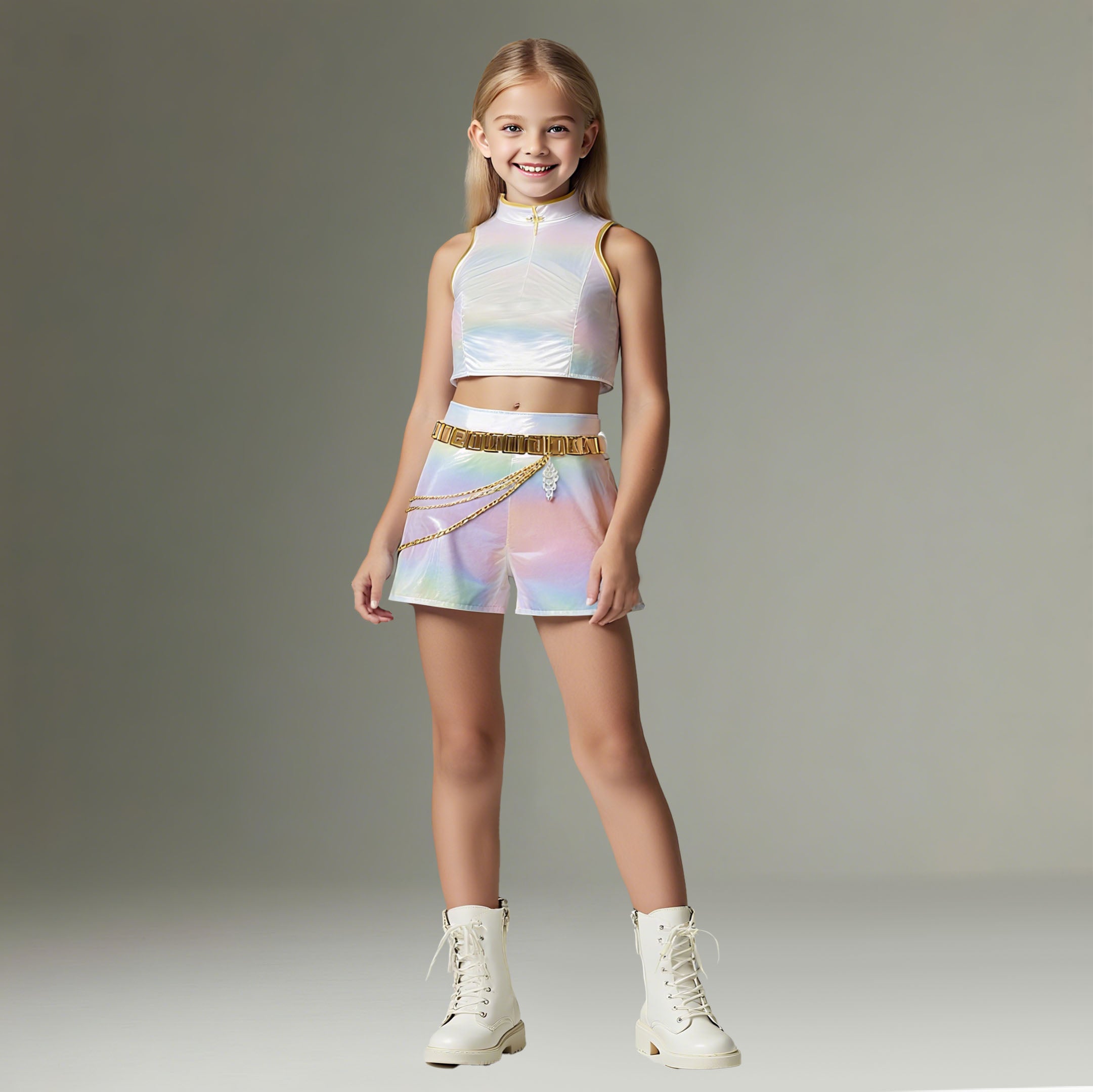 Kids Pop Idol Costume “What It Sounds Like” White Stage Cosplay Outfits Halloween Costume