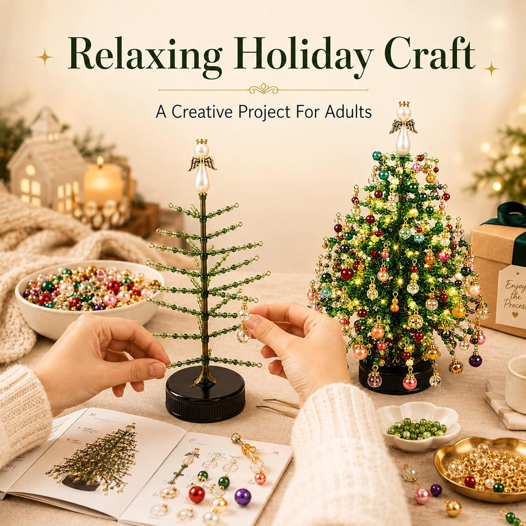 2pcs DIY Beaded Glow Tree Kit Halloween Tabletop Decor with LED Lights and Charms For Halloween Christmas