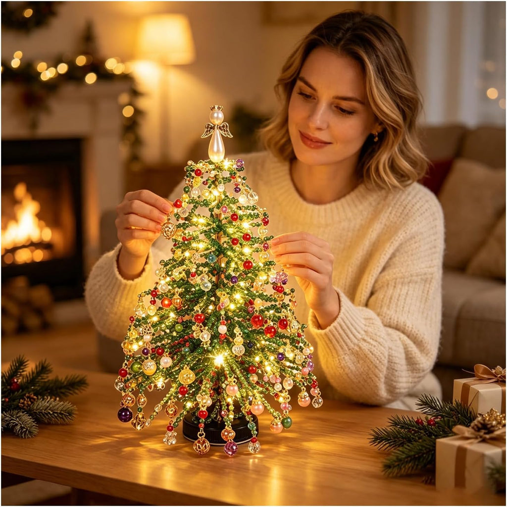 2pcs DIY Beaded Glow Tree Kit Halloween Tabletop Decor with LED Lights and Charms For Halloween Christmas