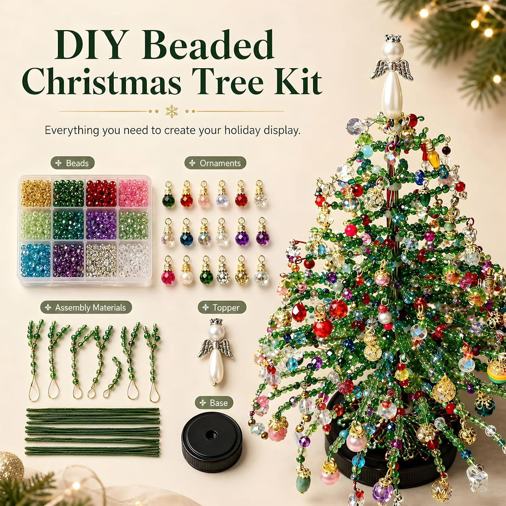 2pcs DIY Beaded Glow Tree Kit Halloween Tabletop Decor with LED Lights and Charms For Halloween Christmas