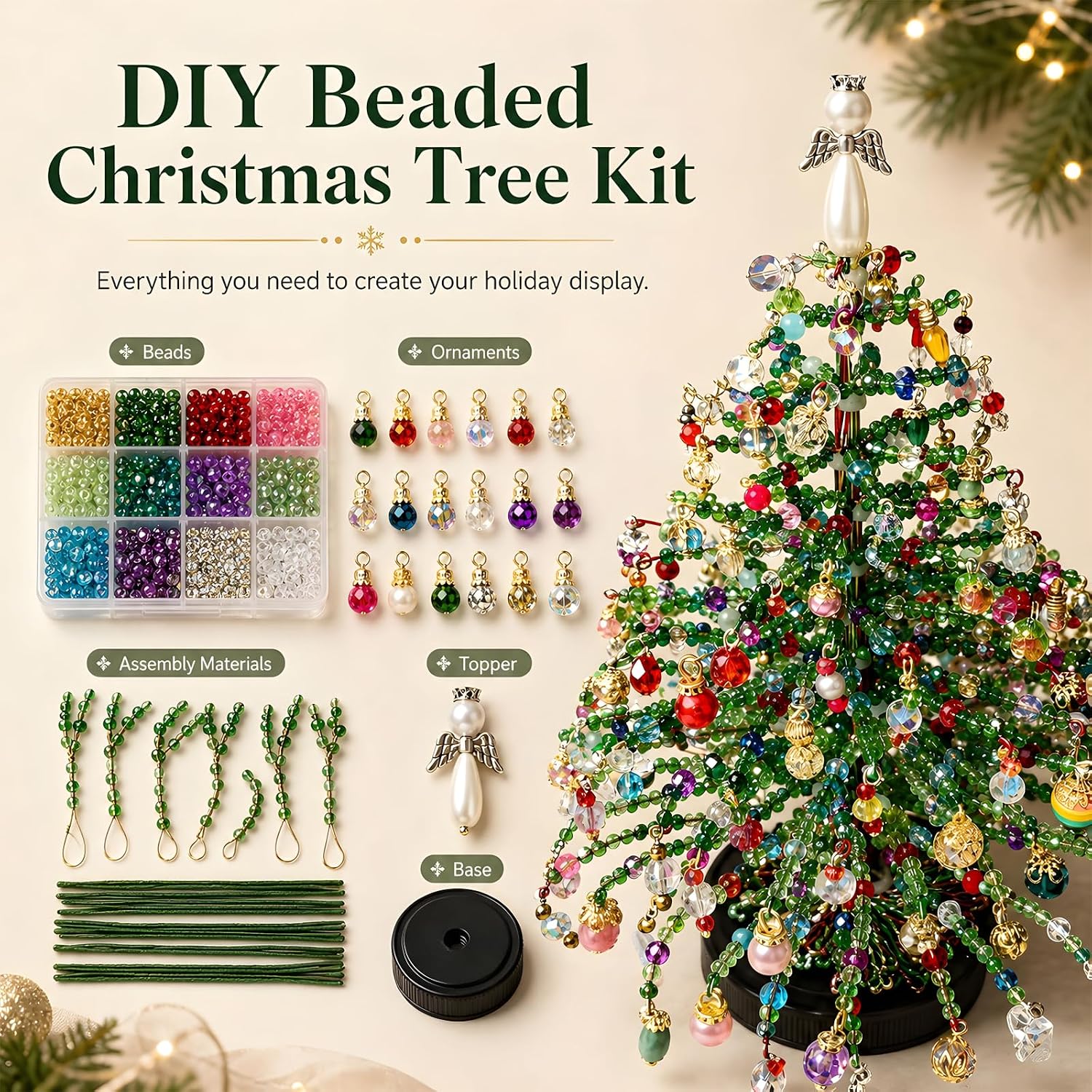 2pcs DIY Beaded Glow Tree Kit Halloween Tabletop Decor with LED Lights and Charms For Halloween Christmas