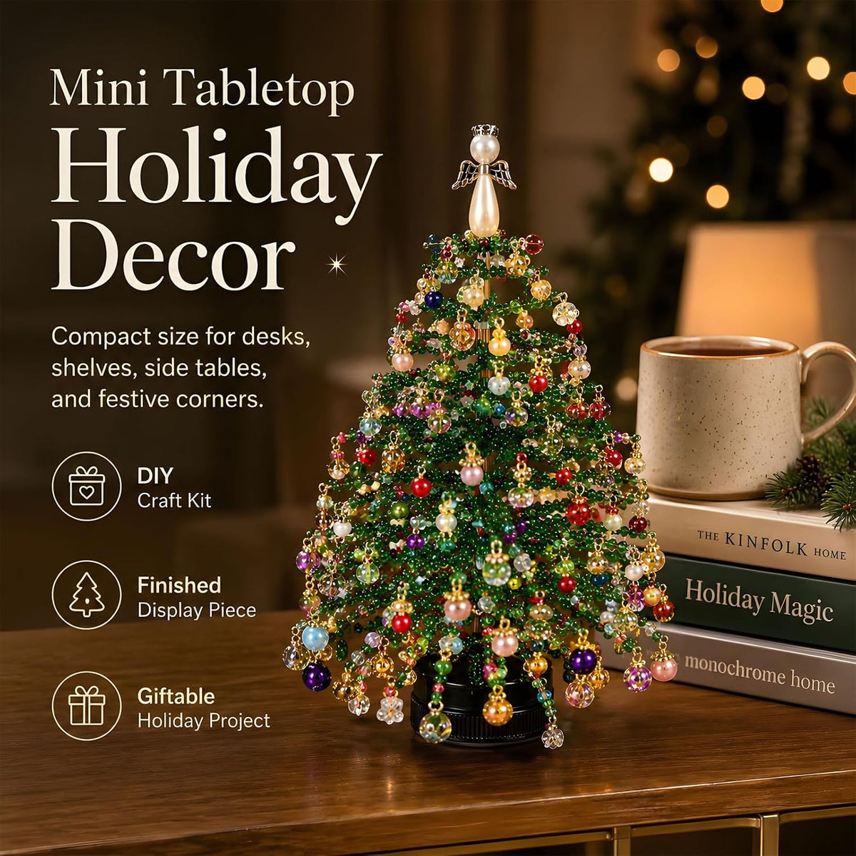 2pcs DIY Beaded Glow Tree Kit Halloween Tabletop Decor with LED Lights and Charms For Halloween Christmas