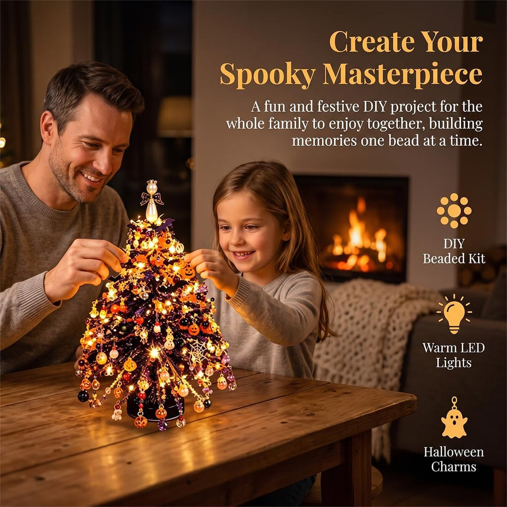 2pcs DIY Beaded Glow Tree Kit Halloween Tabletop Decor with LED Lights and Charms For Halloween Christmas