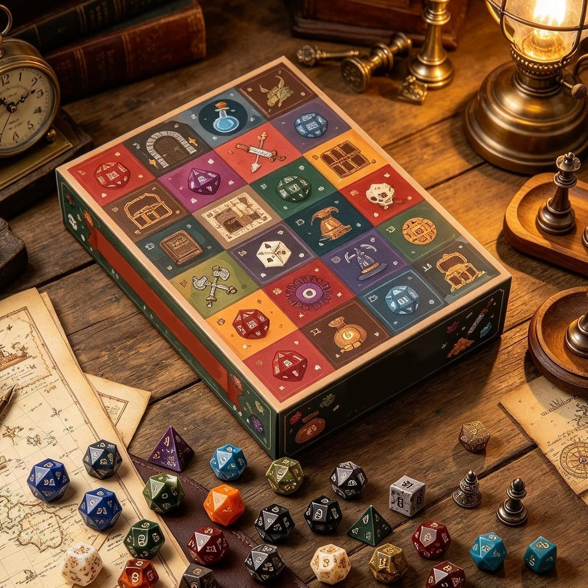 Polyhedral Dice Advent Calendar 24 Days Christmas Countdown Dice Set for Game Player