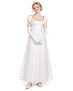 Women 19th Vintage Ball Gown White Victorian Maxi Dress with Gloves 2pcs Suit for Masquerade