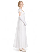 Women 19th Vintage Ball Gown White Victorian Maxi Dress with Gloves 2pcs Suit for Masquerade