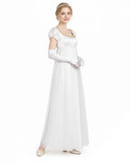 Women 19th Vintage Ball Gown White Victorian Maxi Dress with Gloves 2pcs Suit for Masquerade