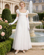 Women 19th Vintage Ball Gown White Victorian Maxi Dress with Gloves 2pcs Suit for Masquerade
