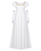 Women 19th Vintage Ball Gown White Victorian Maxi Dress with Gloves 2pcs Suit for Masquerade