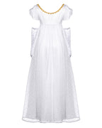 Women 19th Vintage Ball Gown White Victorian Maxi Dress with Gloves 2pcs Suit for Masquerade