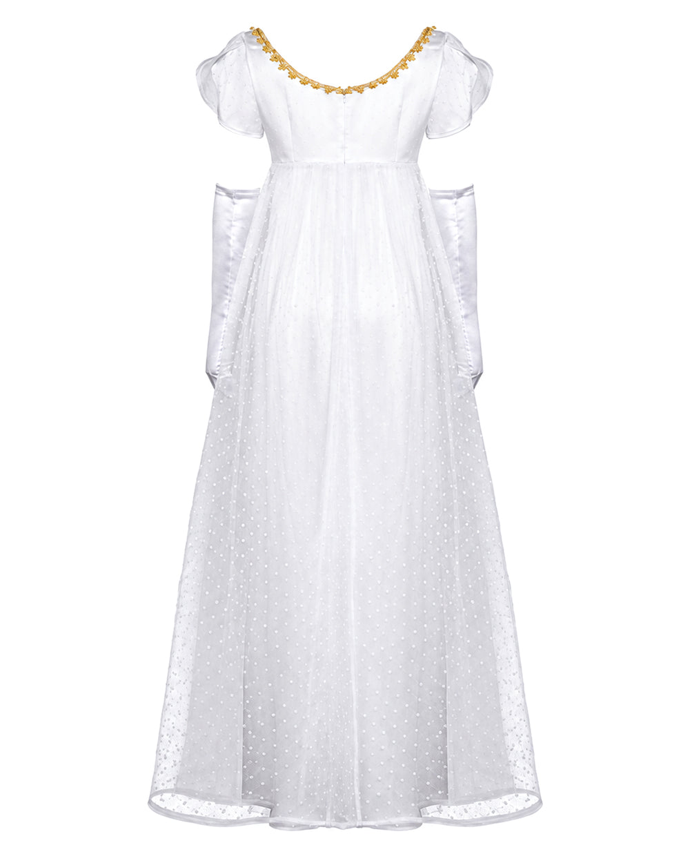 Women 19th Vintage Ball Gown White Victorian Maxi Dress with Gloves 2pcs Suit for Masquerade