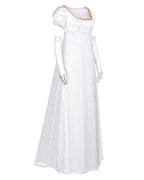 Women 19th Vintage Ball Gown White Victorian Maxi Dress with Gloves 2pcs Suit for Masquerade