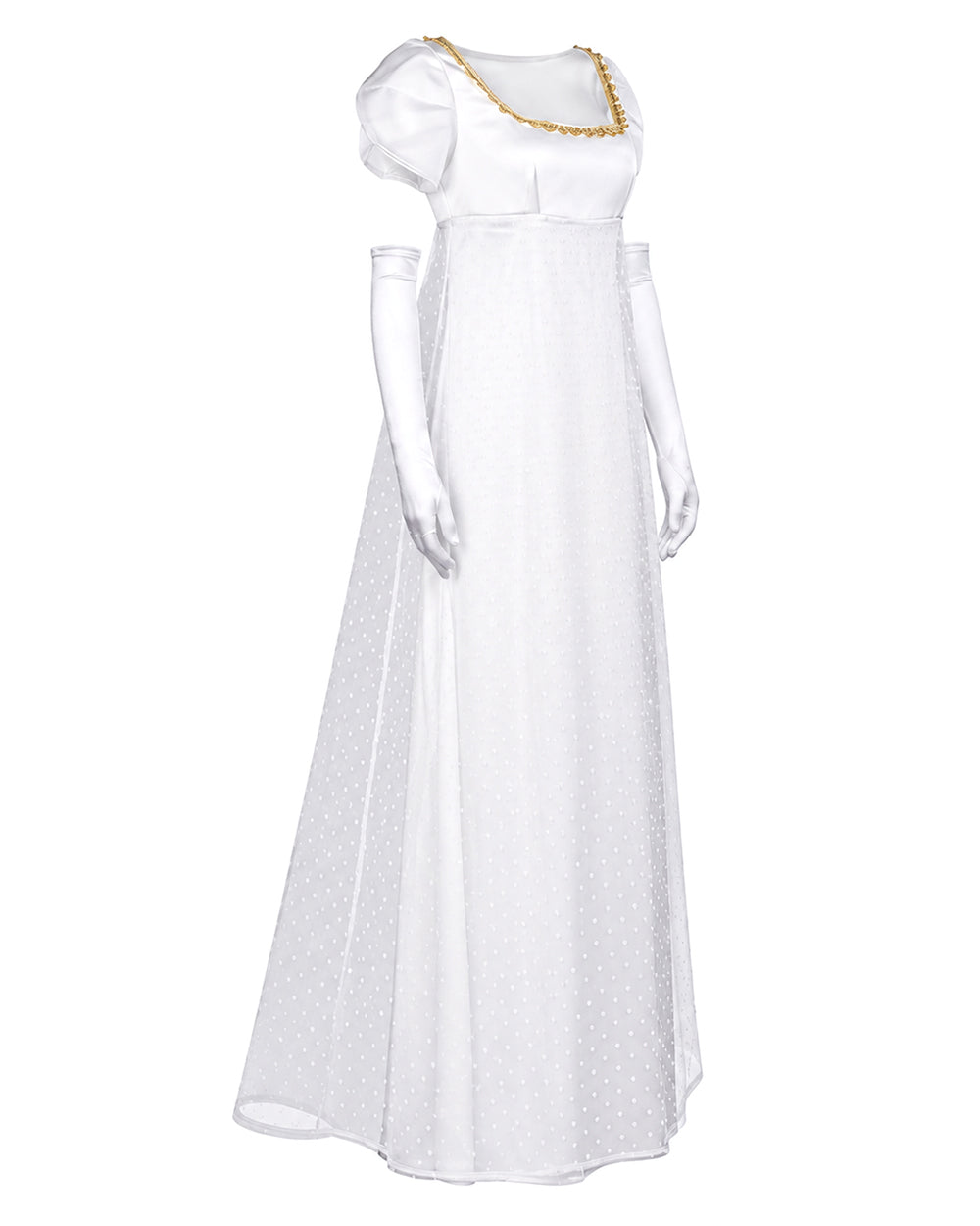 Women 19th Vintage Ball Gown White Victorian Maxi Dress with Gloves 2pcs Suit for Masquerade