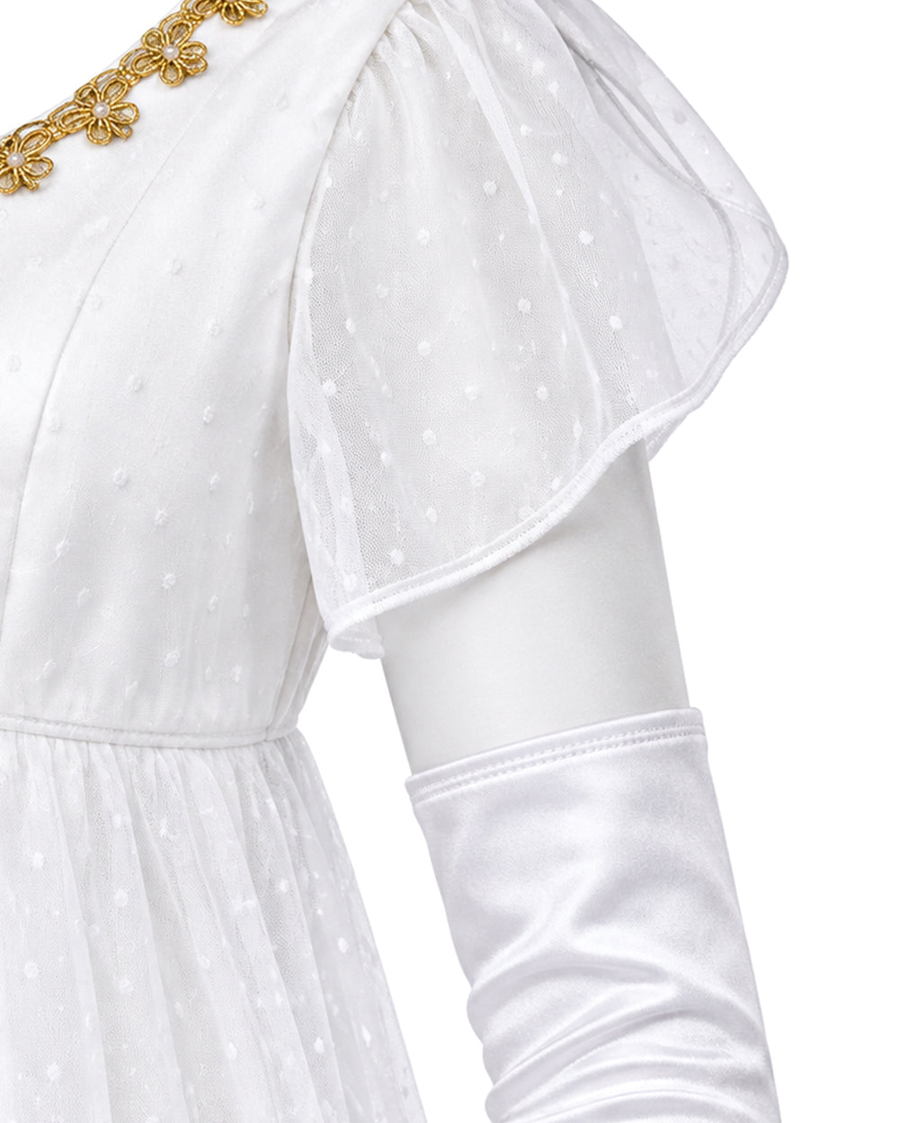 Women 19th Vintage Ball Gown White Victorian Maxi Dress with Gloves 2pcs Suit for Masquerade