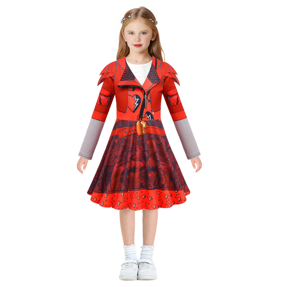 Girls Red Costume The Rise of Red Cosplay Dress Pants and Gloves for Halloween