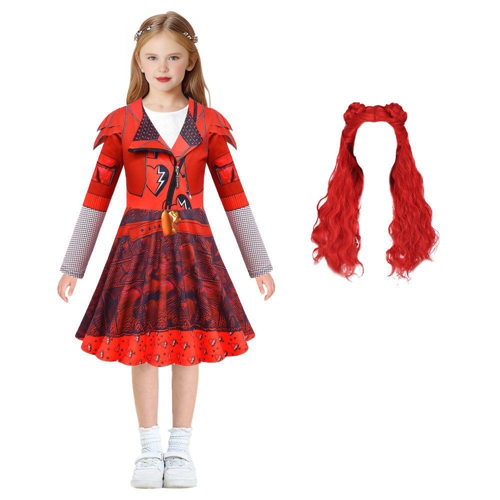 Girls Red Costume The Rise of Red Cosplay Dress Pants and Gloves for Halloween