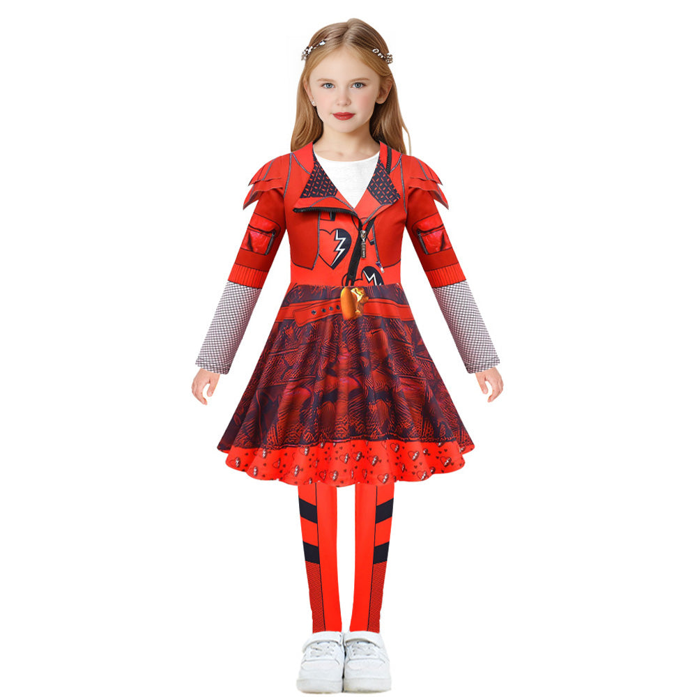 Girls Red Costume The Rise of Red Cosplay Dress Pants and Gloves for Halloween