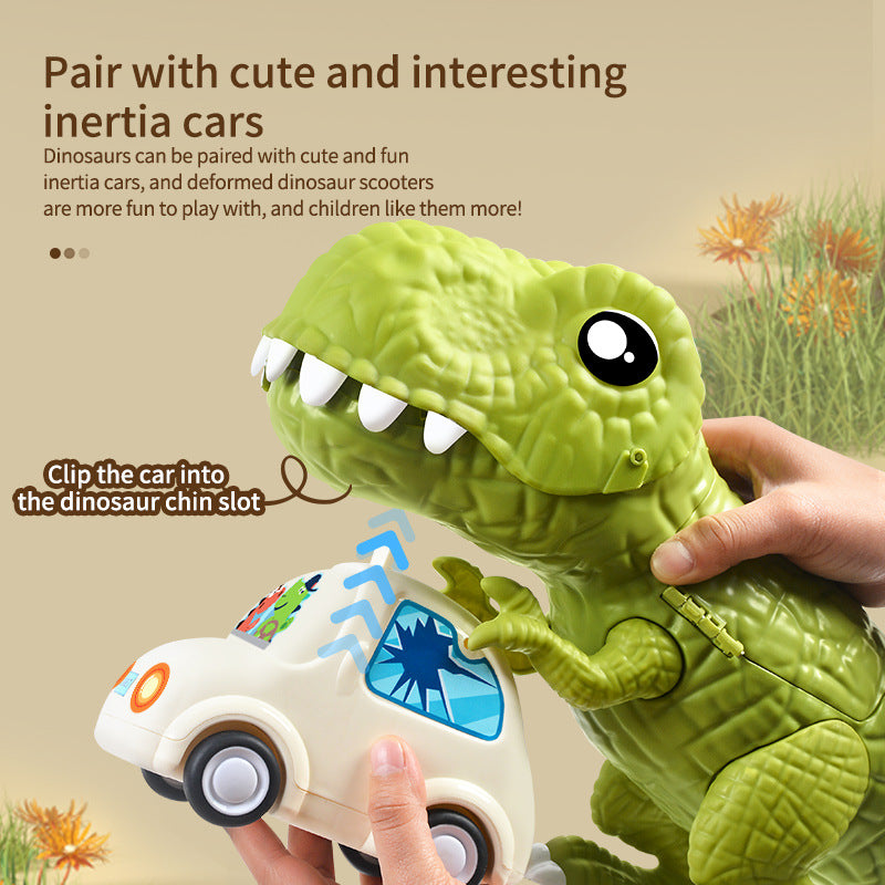 Kids Deformed Dinosaur Toy Sliding Track Car Storage Car Three Forms Toy with Alloy Car