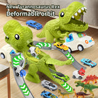 Kids Deformed Dinosaur Toy Sliding Track Car Storage Car Three Forms Toy with Alloy Car