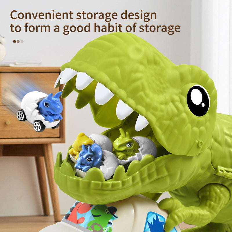 Kids Deformed Dinosaur Toy Sliding Track Car Storage Car Three Forms Toy with Alloy Car