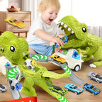 Kids Deformed Dinosaur Toy Sliding Track Car Storage Car Three Forms Toy with Alloy Car