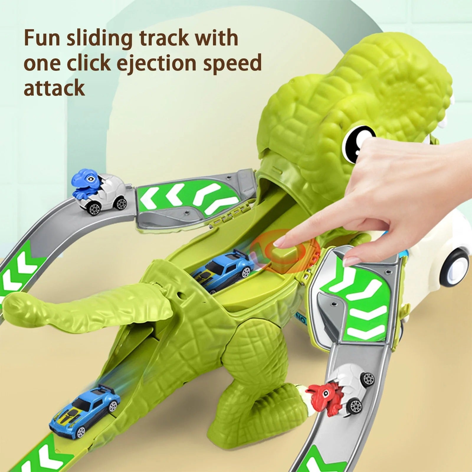 Kids Deformed Dinosaur Toy Sliding Track Car Storage Car Three Forms Toy with Alloy Car