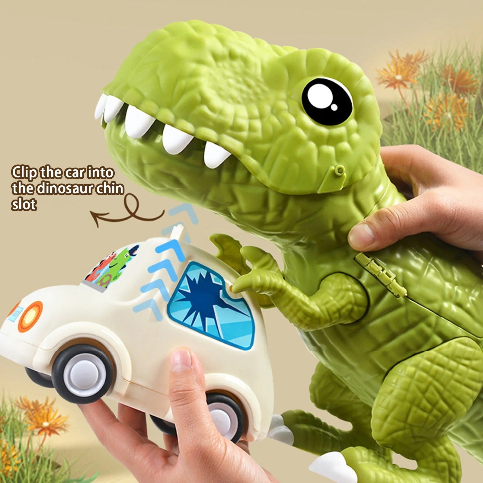 Kids Deformed Dinosaur Toy Sliding Track Car Storage Car Three Forms Toy with Alloy Car