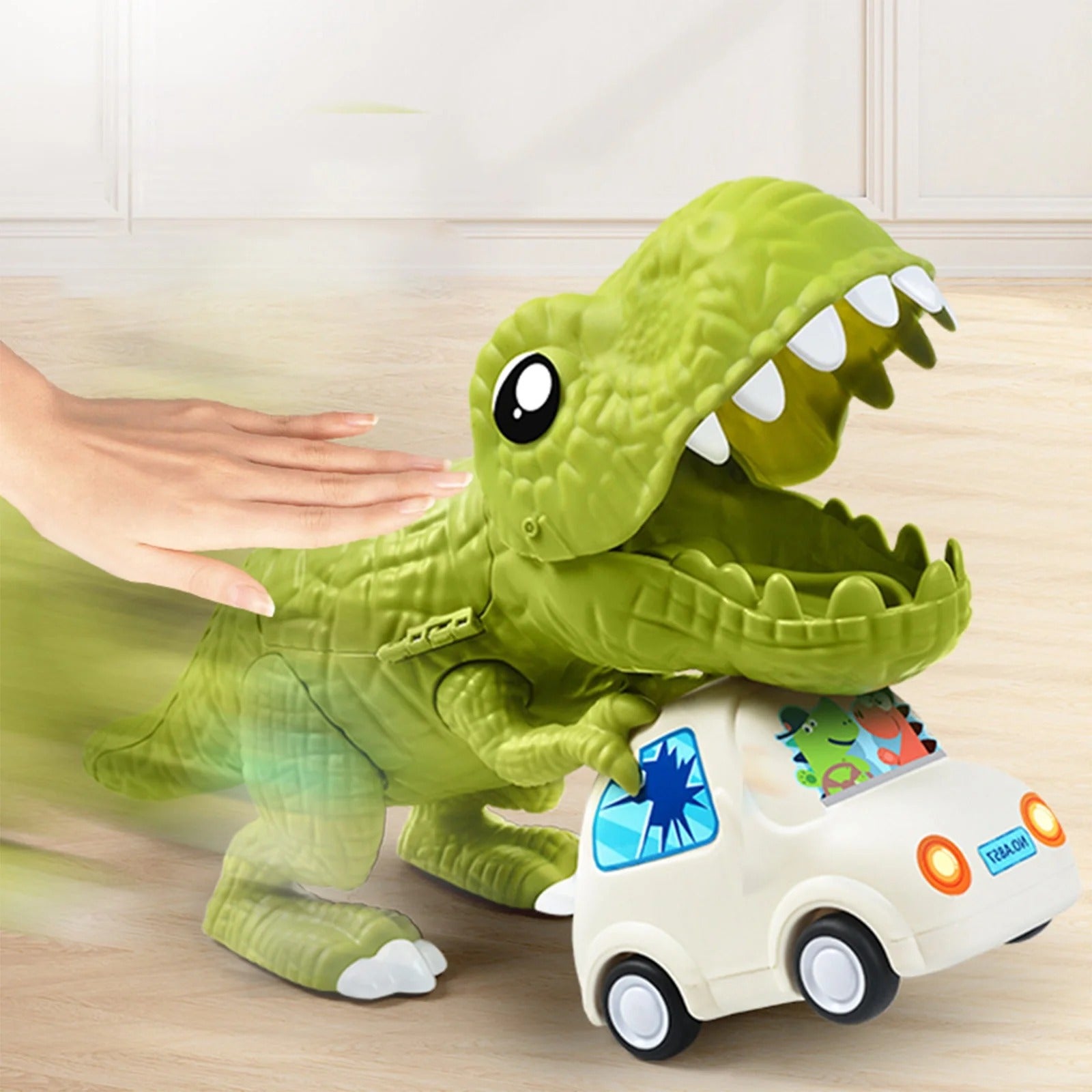 Kids Deformed Dinosaur Toy Sliding Track Car Storage Car Three Forms Toy with Alloy Car