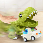 Kids Deformed Dinosaur Toy Sliding Track Car Storage Car Three Forms Toy with Alloy Car