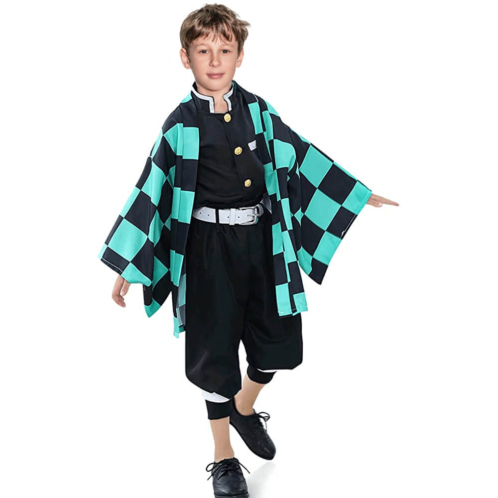 Tanjiro Costume Kids and Adult Halloween Tanjiro Cosplay Outfit Full Set Japaness Kimono