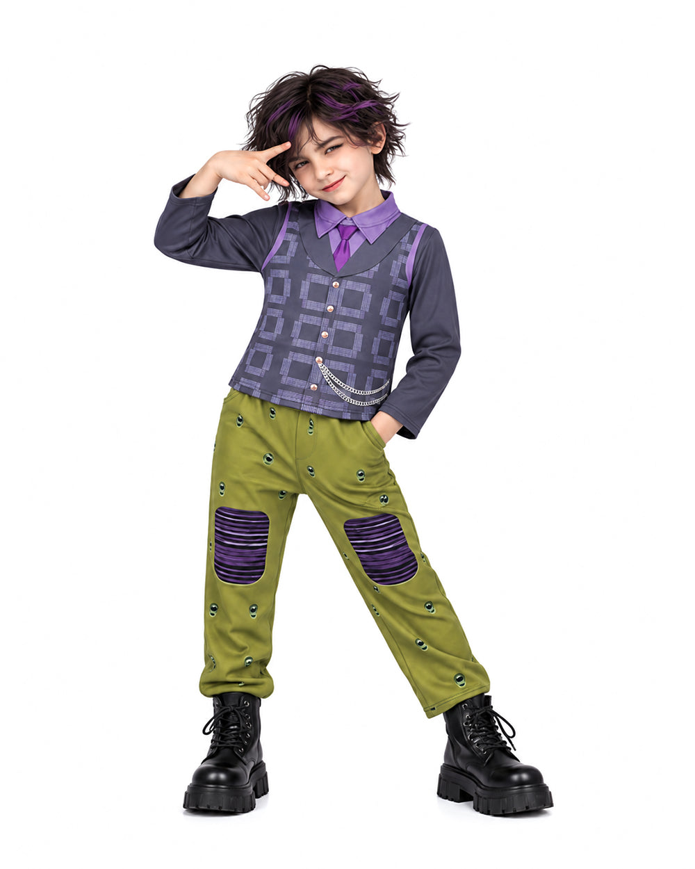 Wonderland Mad Milliner Costume Purple Trench Coat Pants and Shirt 3pcs Set for Kids Adults Halloween Cosplay