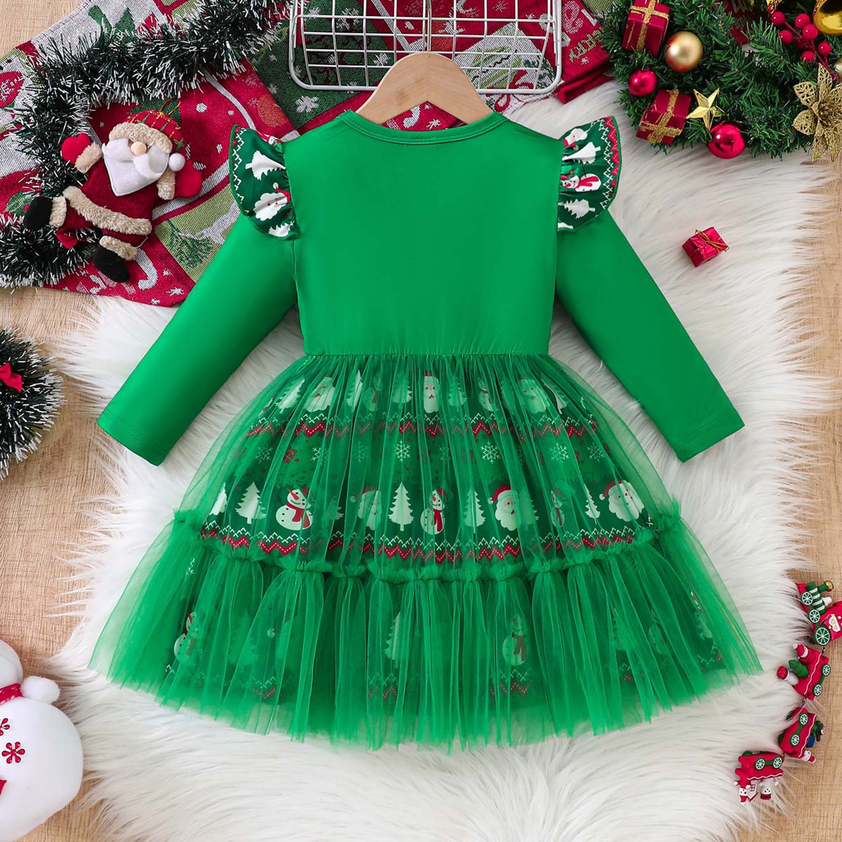 Kids LED Dress Christmas Green Light Up Dress with Headband 2pcs Suit for Party