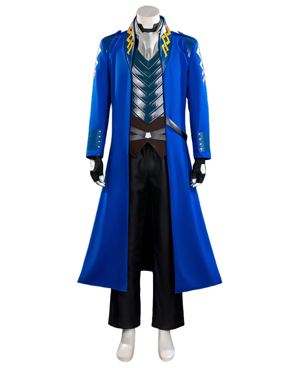 Men's Fighter Uniform Blue Trench Coat Pants and Vest Suit for Anime Expo Halloween Cosplay