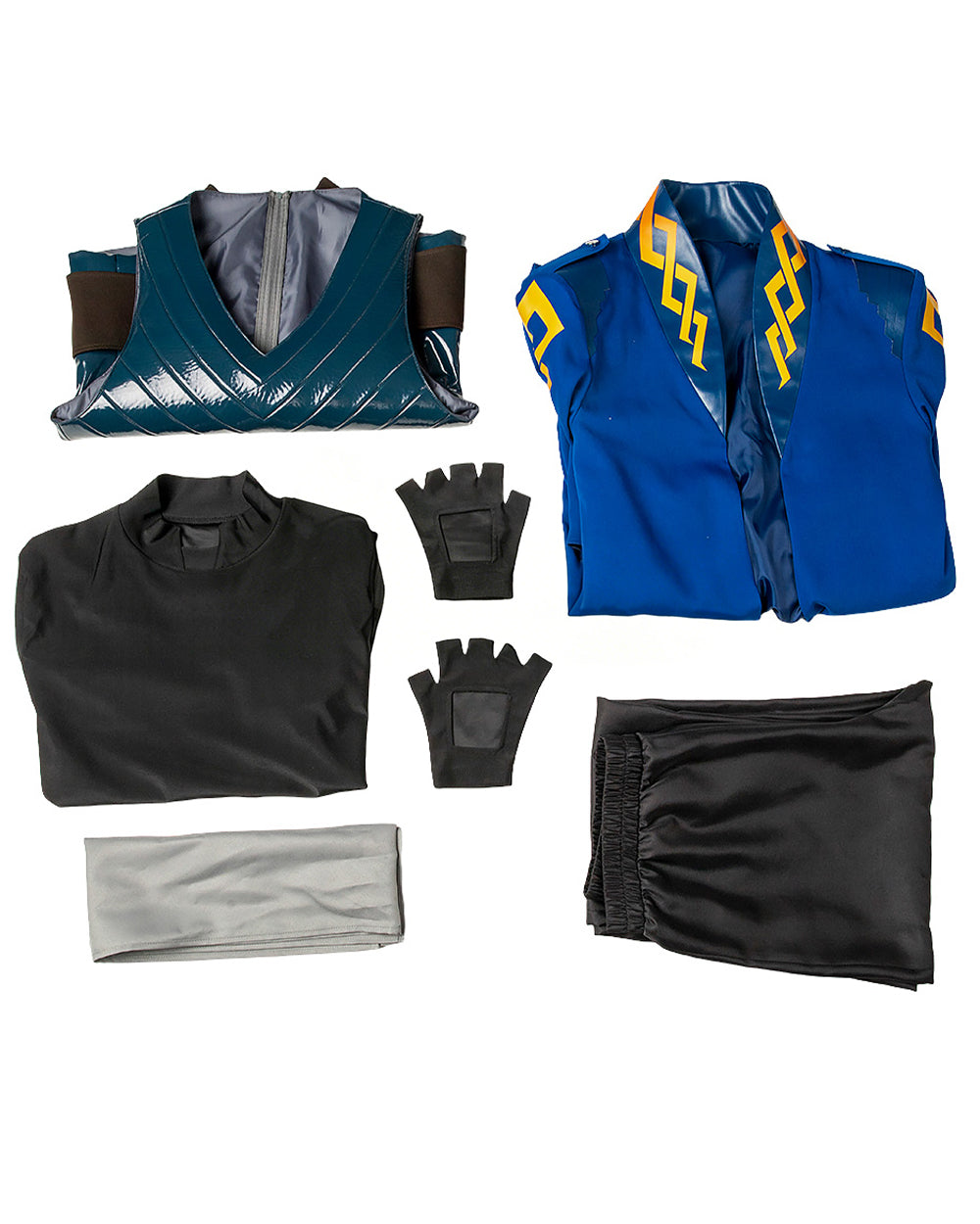 Men's Fighter Uniform Blue Trench Coat Pants and Vest Suit for Anime Expo Halloween Cosplay