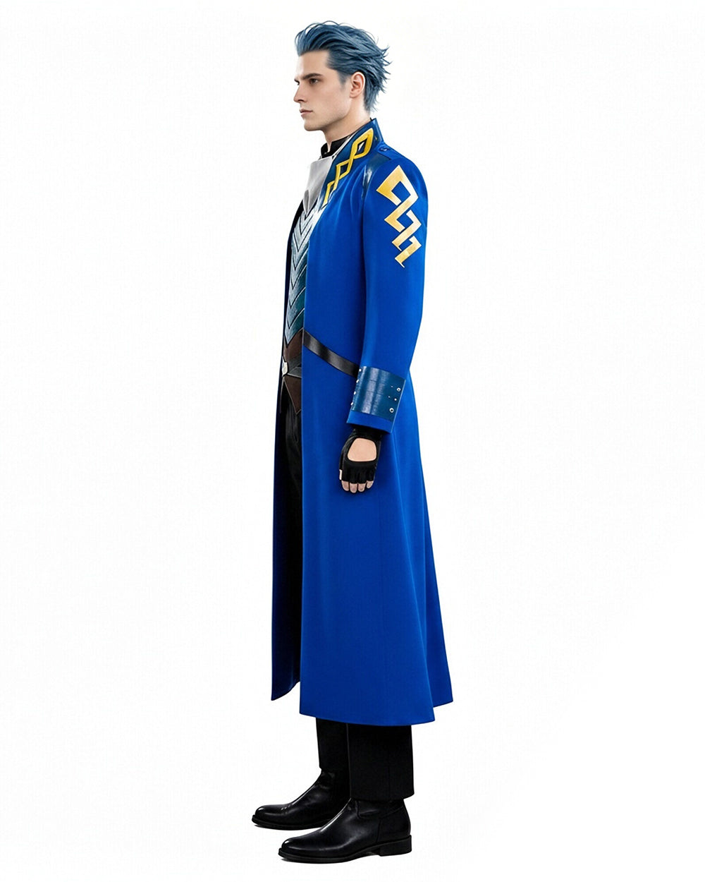 Men's Fighter Uniform Blue Trench Coat Pants and Vest Suit for Anime Expo Halloween Cosplay