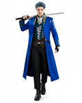 Men's Fighter Uniform Blue Trench Coat Pants and Vest Suit for Anime Expo Halloween Cosplay