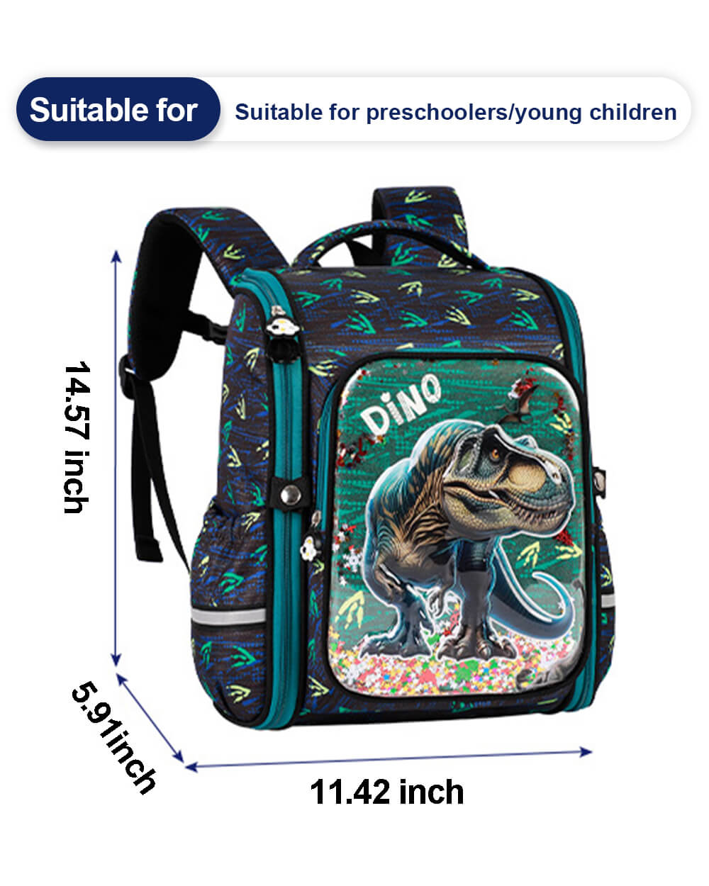 Dino 3D Backpack Kids Primary School Lightweight T-rex Backpack with Spine Protection