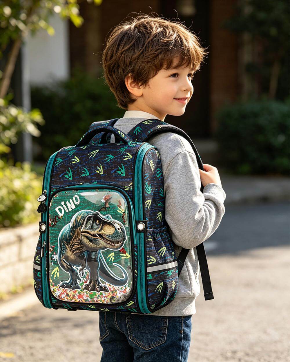 Dino 3D Backpack Kids Primary School Lightweight T-rex Backpack with Spine Protection