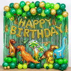 137pcs Dino Birthday Party Kit Balloon Arch Jungle Party Decorations with Green Tinsel Curtain
