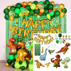 137pcs Dino Birthday Party Kit Balloon Arch Jungle Party Decorations with Green Tinsel Curtain