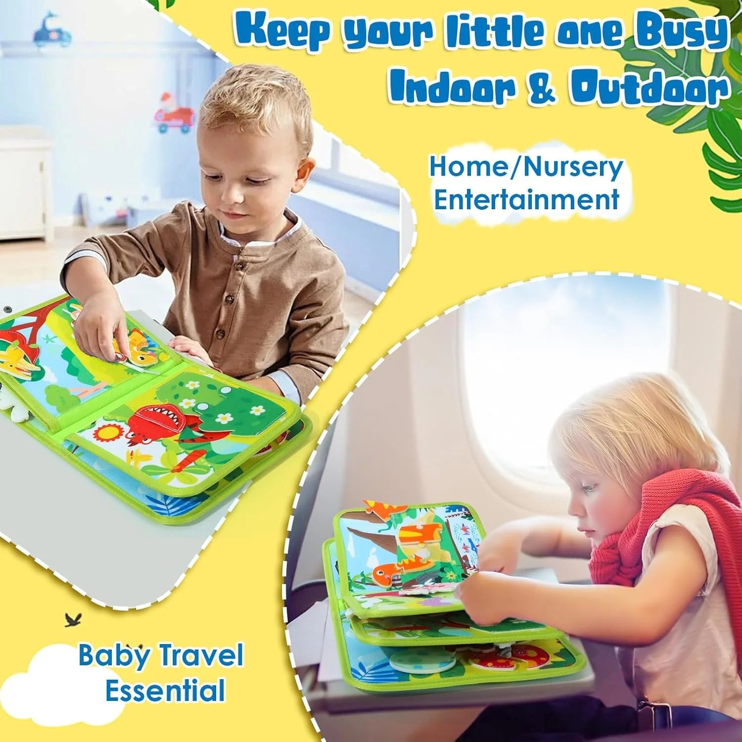 Dino Busy Book Interactive Fabric Book with Removable Dino Figures for Toddlers 12 Months+