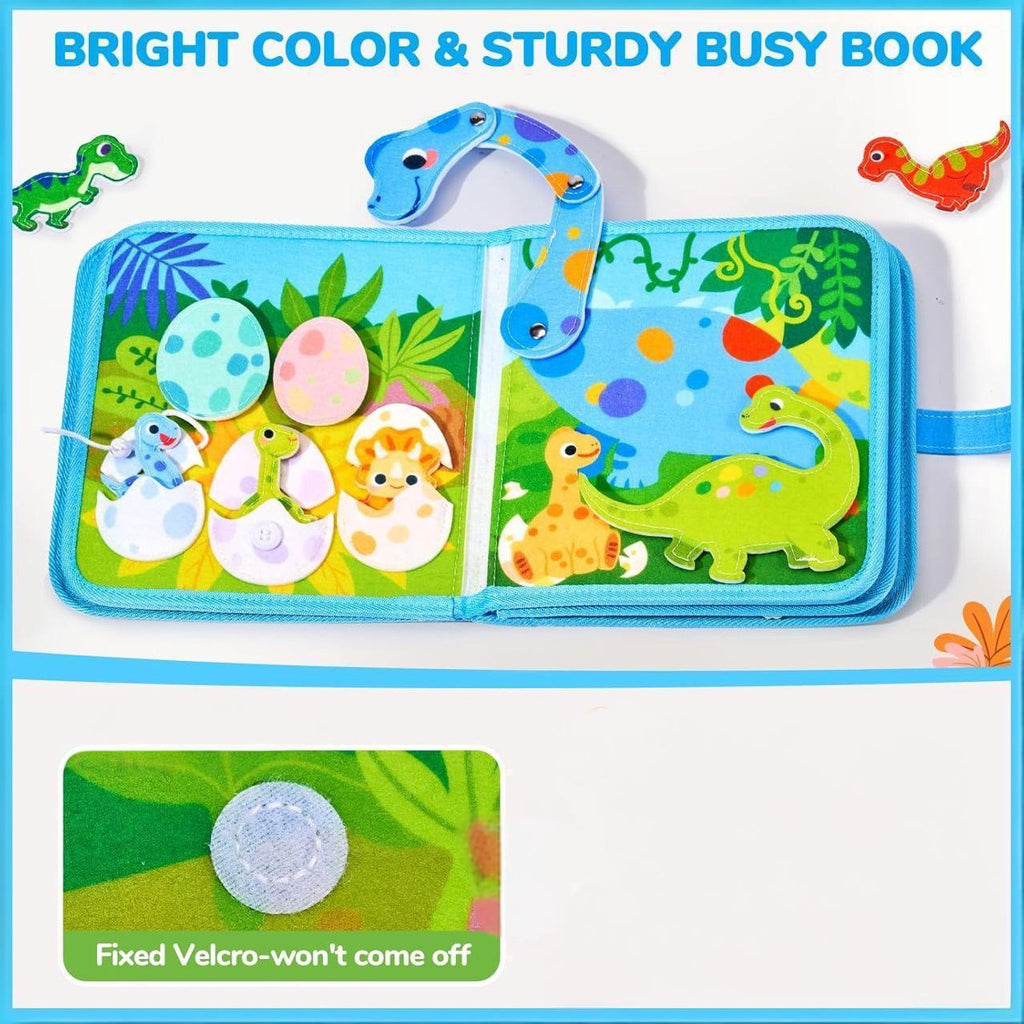 Dino Busy Book Interactive Fabric Book with Removable Dino Figures for Toddlers 12 Months+