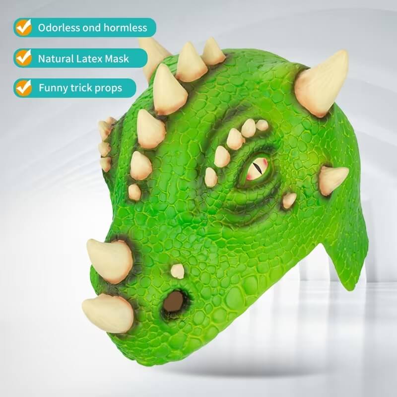 Dino Latex Head Mask Jurassic Cosplay Mask Halloween Costume Accessory for Adults & Teens