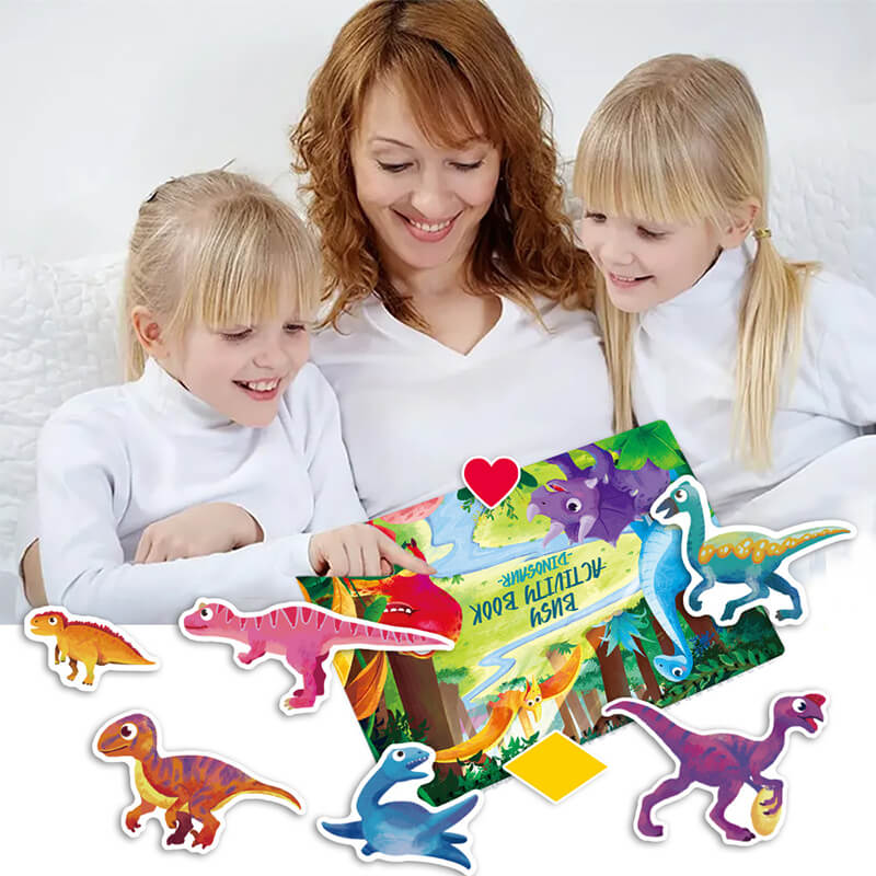 Dino Montessori Busy Book Interactive Activity Book with Coloring & Markers for Kids 2+