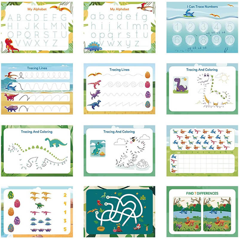 Dino Montessori Busy Book Interactive Activity Book with Coloring & Markers for Kids 2+