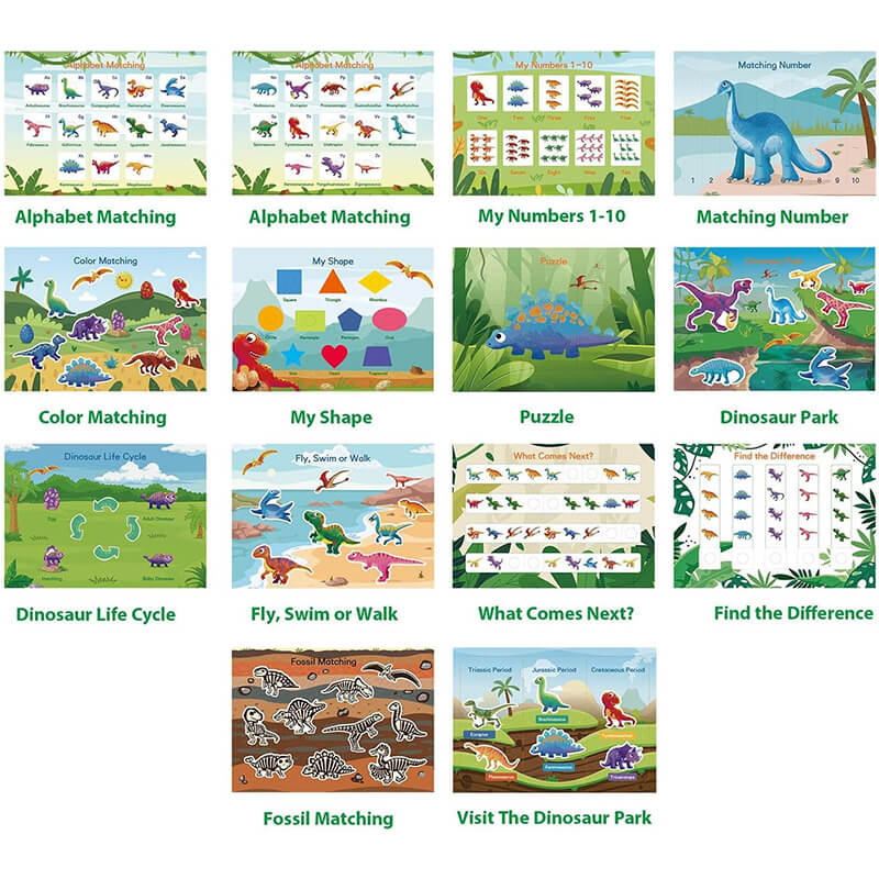 Dino Montessori Busy Book Interactive Activity Book with Coloring & Markers for Kids 2+