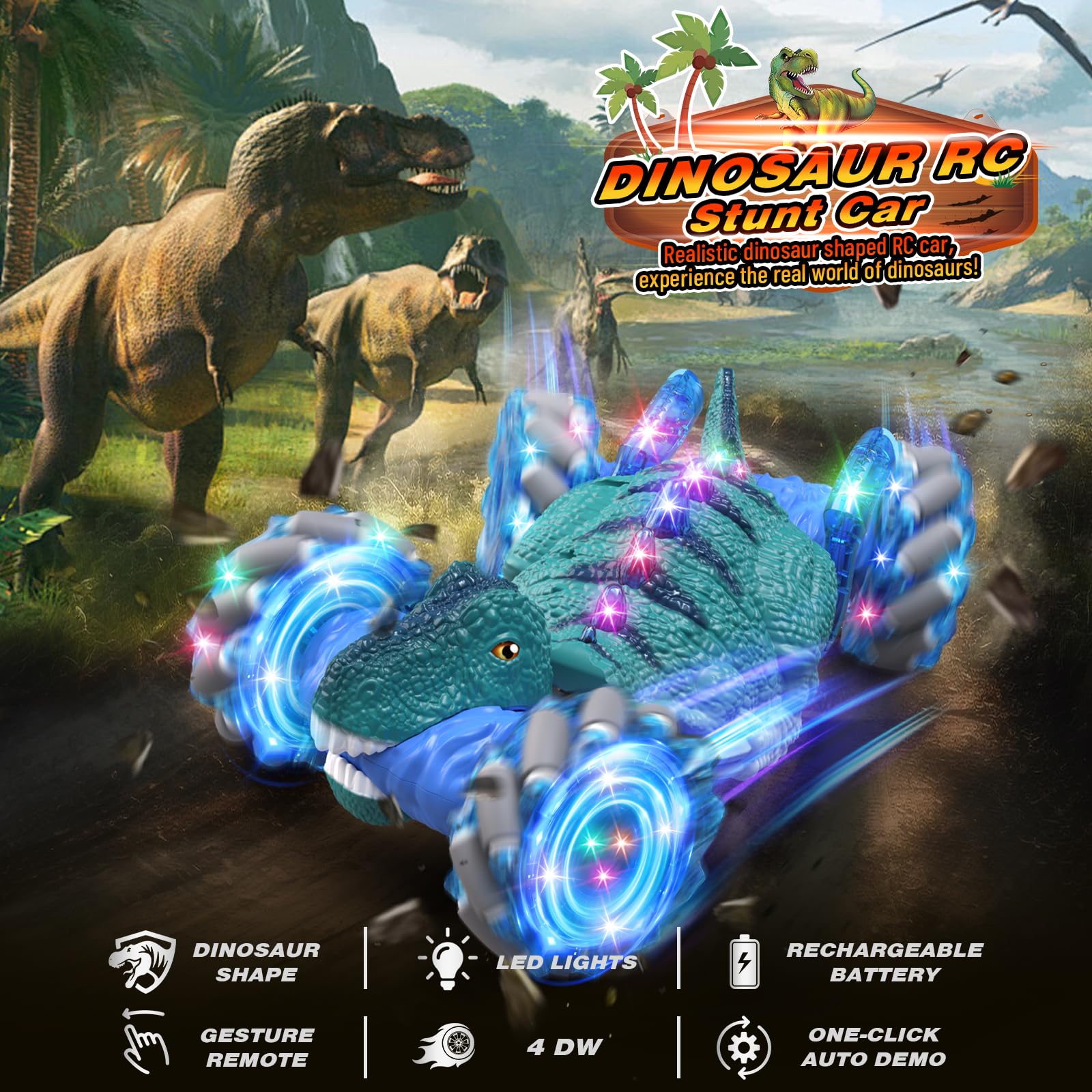 4WD RC Twist Car Dino 360° Stunt Car Dual Control Electric Climbing Car