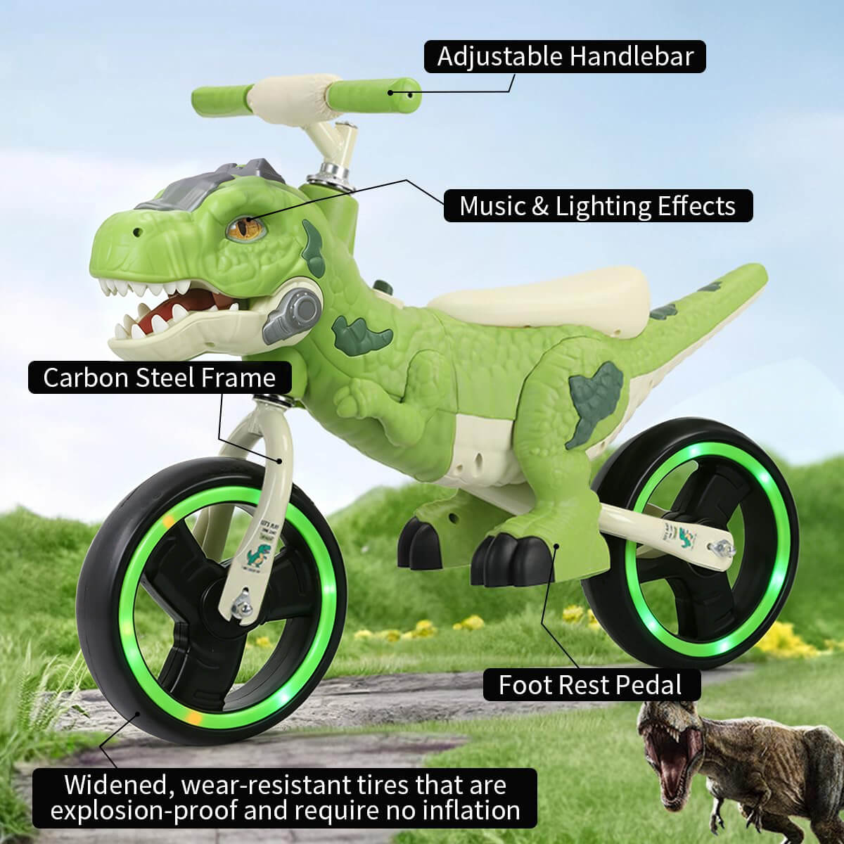 10'' Dinosaur Balance Bike No-Pedal Toddler Training Bicycle with CPC Certification for Kids Aged 18 Months +