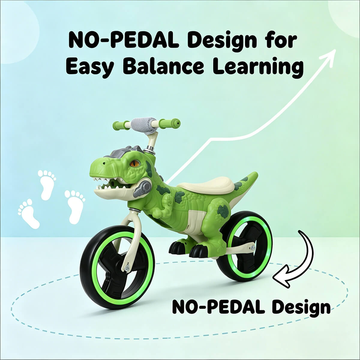 10'' Dinosaur Balance Bike No-Pedal Toddler Training Bicycle with CPC Certification for Kids Aged 18 Months +
