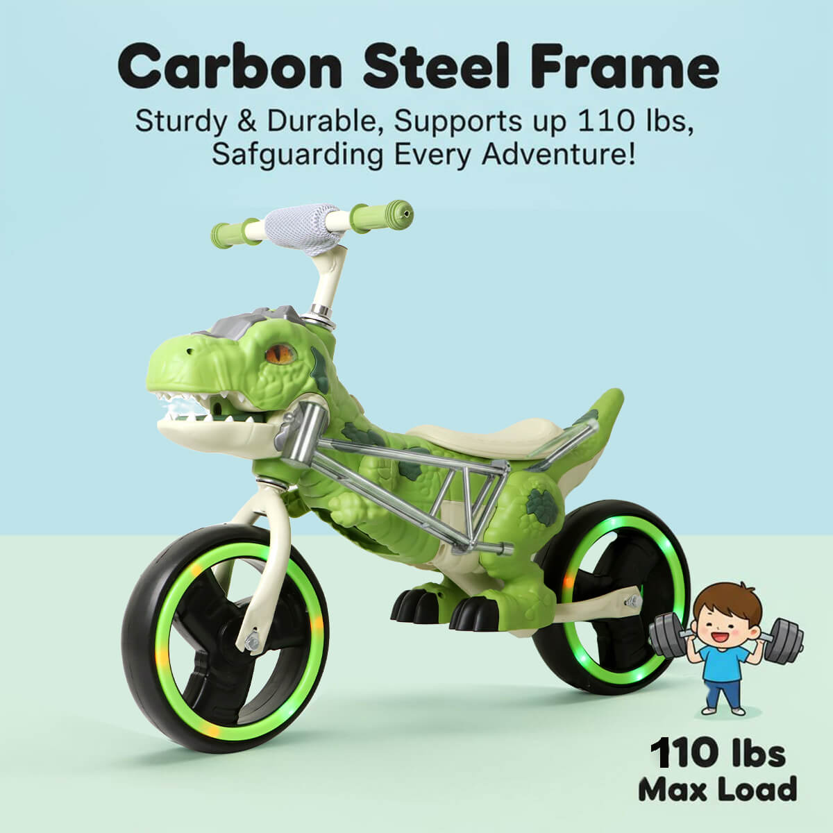 10'' Dinosaur Balance Bike No-Pedal Toddler Training Bicycle with CPC Certification for Kids Aged 18 Months +